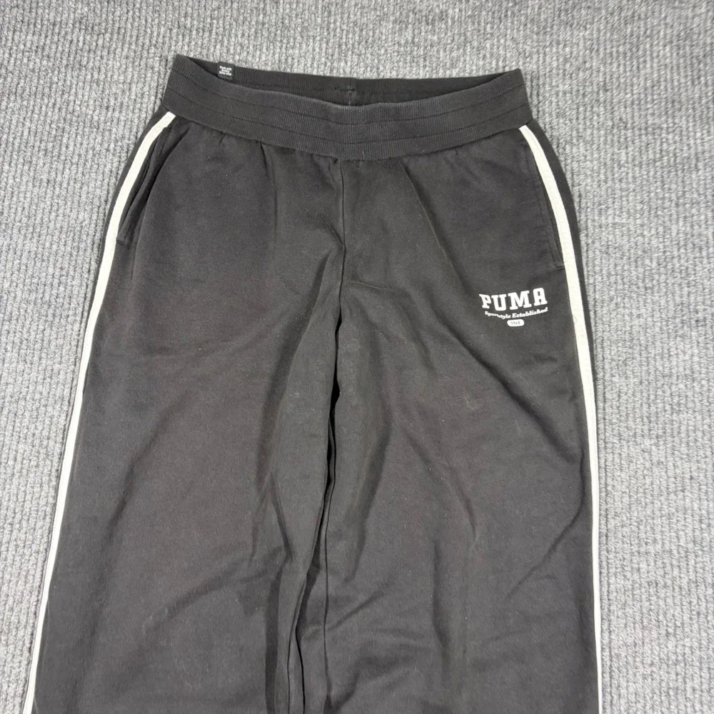 Puma Sweatpants Mens M Sportstyle Established 1948 Black Fleece Wide Leg Track